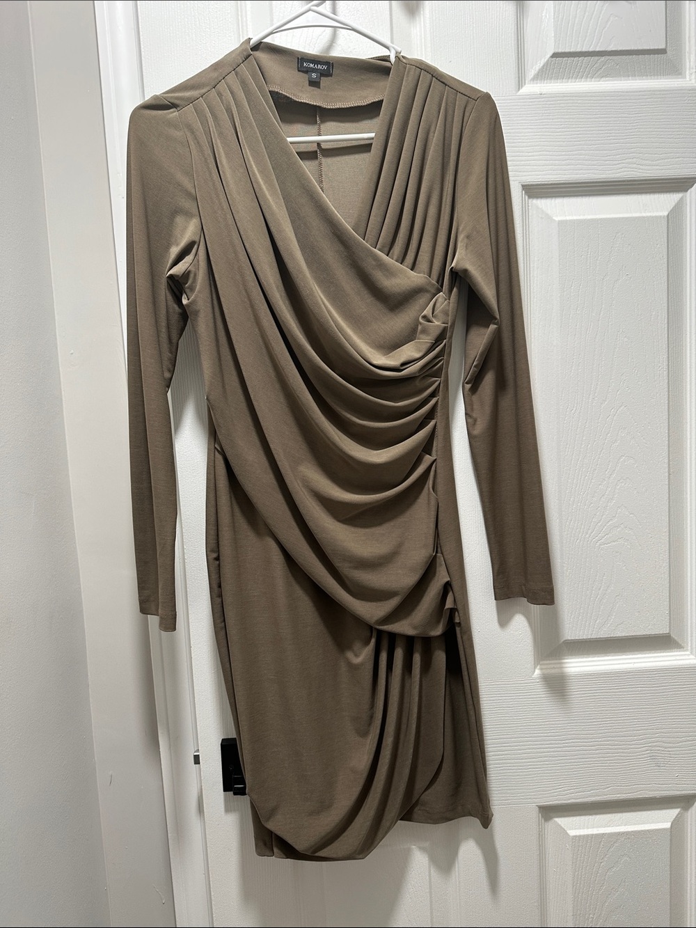 Komarov Olive-Taupe Draped LongSleeve Dress